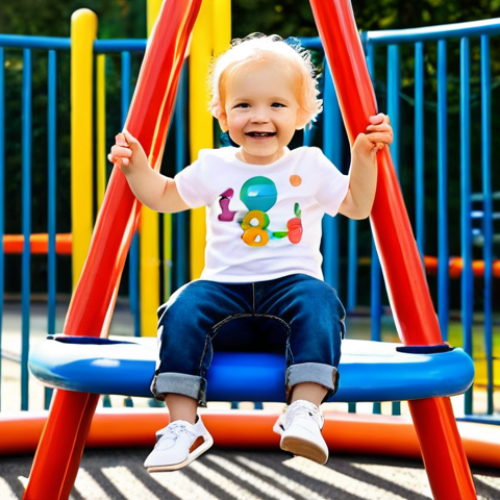 Home 20 A cheerful toddler, fully clothed in a vibrant, durable Benetton-style cotton t-shirt and sturdy, adjustable denim jeans, actively playing on a modern, colorful playground climbing structure. The scene is brightly lit with natural sunlight, showcasing the high-quality fabrics and the child's freedom of movement.
* **Quality & Safety:** Safe for work, appropriate content, fully clothed, family-friendly, perfect anatomy, correct proportions, natural pose, well-formed hands, proper finger count, natural body proportions, professional photography, high quality.